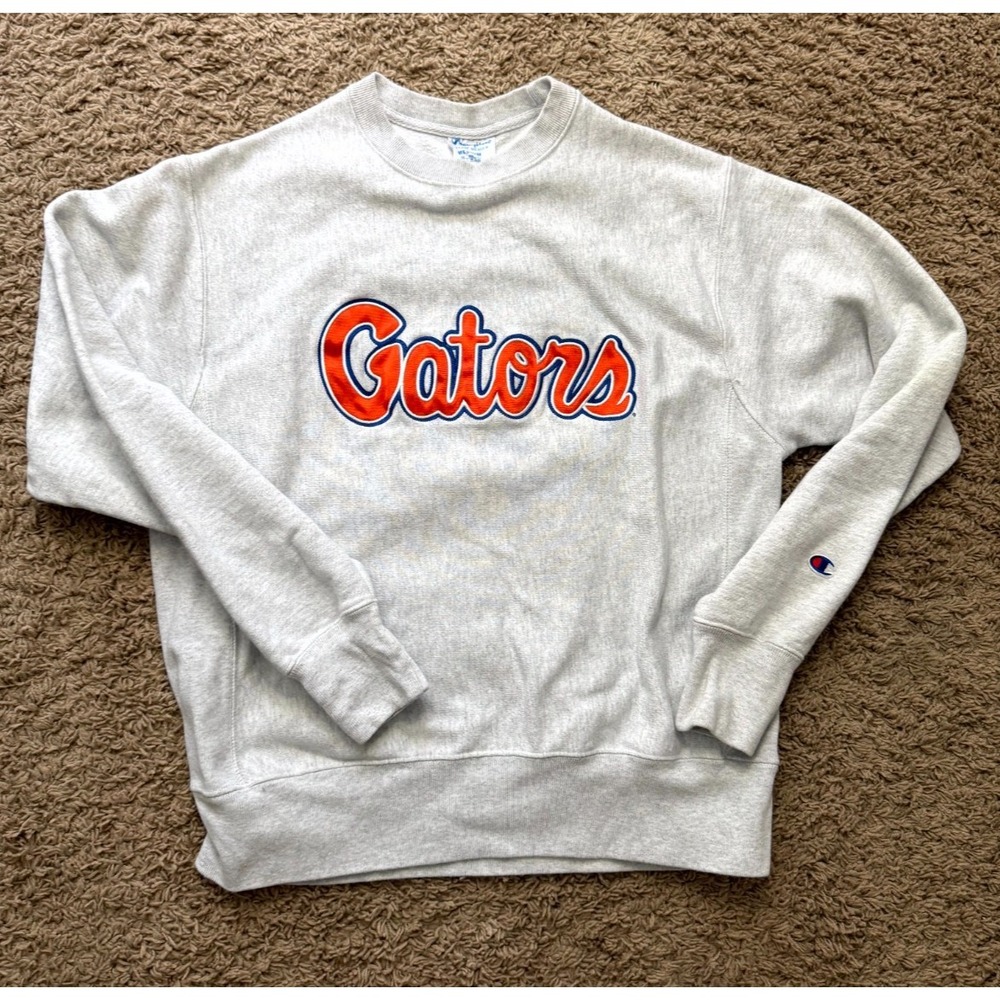 Vintage Florida Gators Sweatshirt Womens Medium Gray Champion Crew Neck Rib